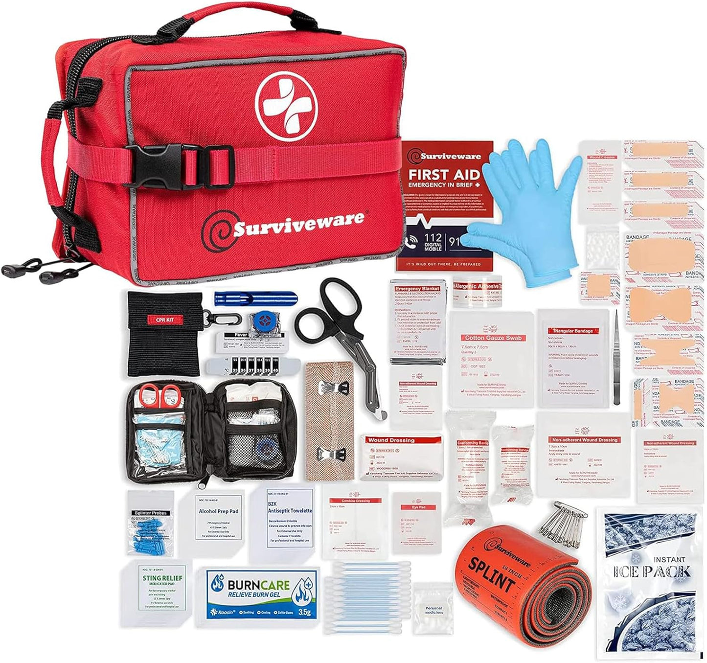 180 Pcs Comprehensive Premium Survival First Aid Kit - Medical Emergency Kit for Travel Camping Gear, Home Essentials & Outdoor Emergencies - HSA & FSA Eligible Survival Kit