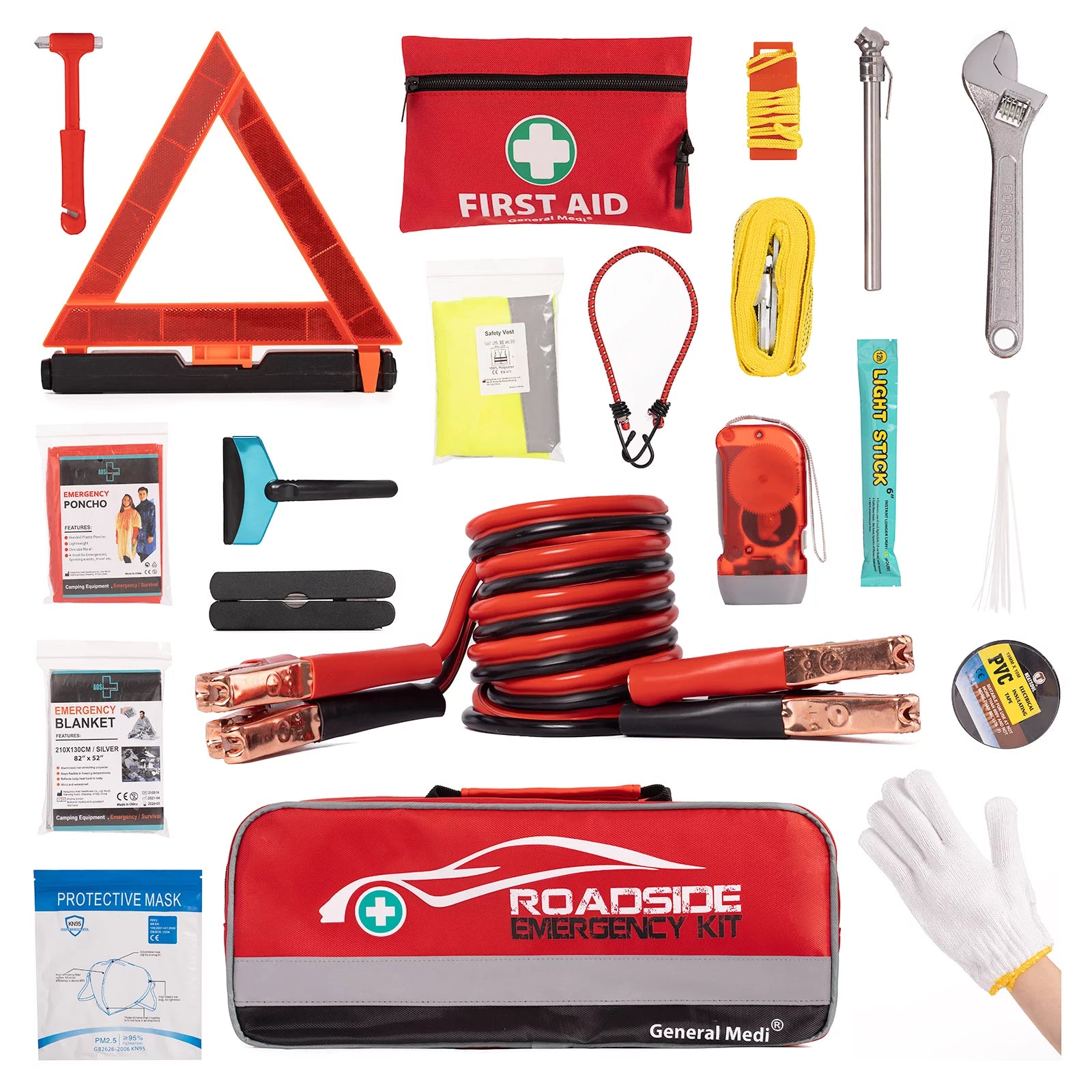 127-Pieces Roadside Car Emergency Kit Include Mini First Aid Kit