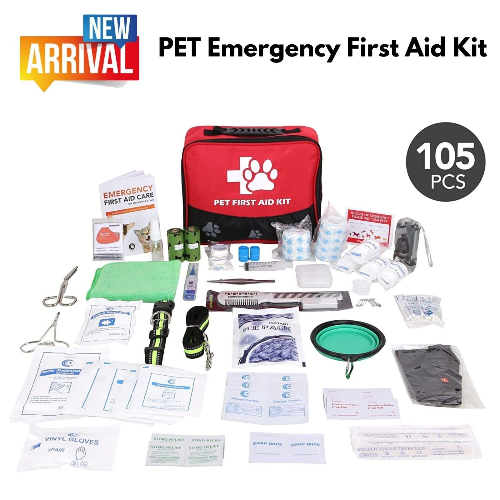 Pet First Aid Kit with Emergency Collar & Leash Dogs Cats for Home Office Travel