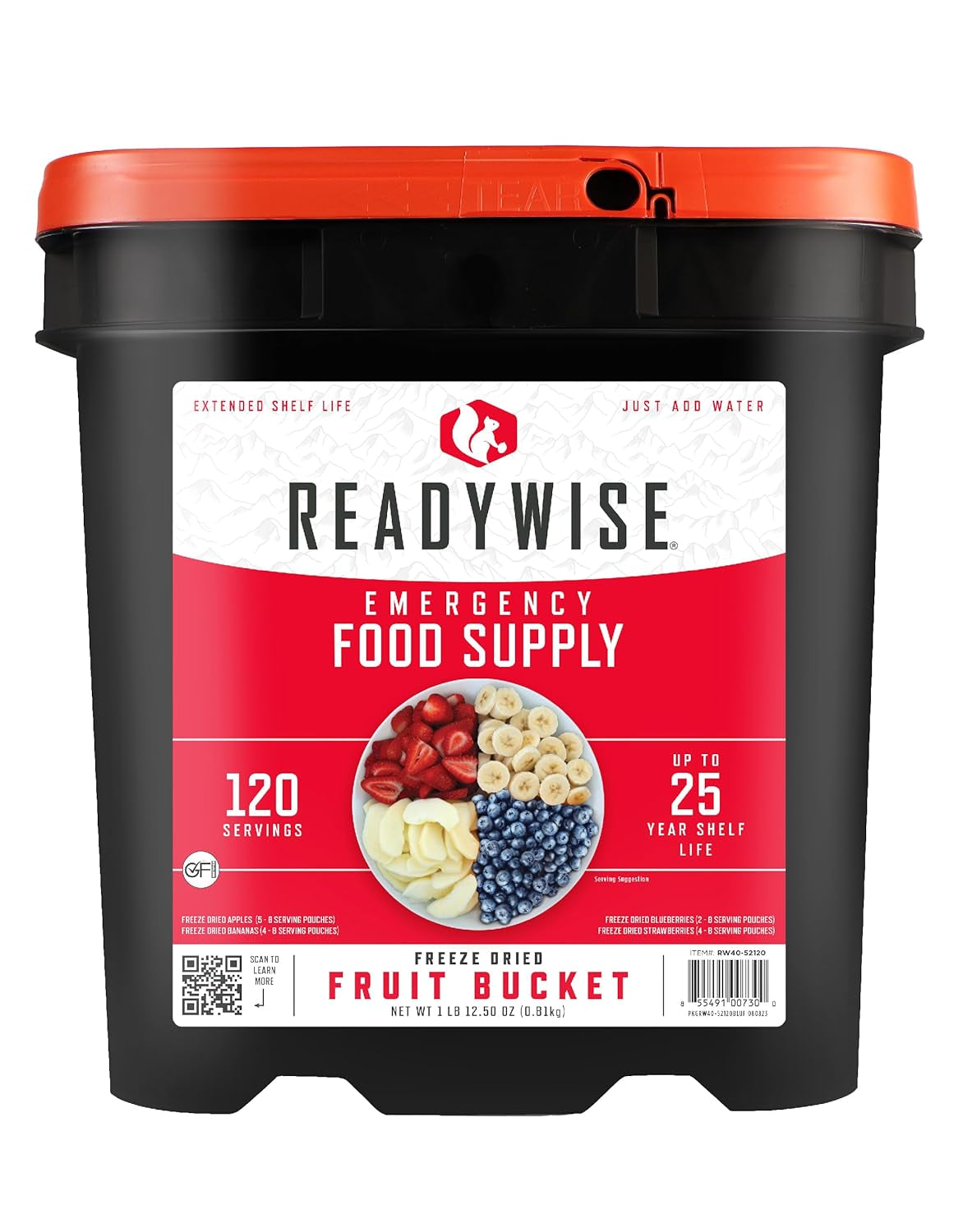 84-Serving Breakfast & Entrée Emergency Food Bucket, Premade Freeze Dried Meals for Camping, Hiking, 25 Year Shelf Life