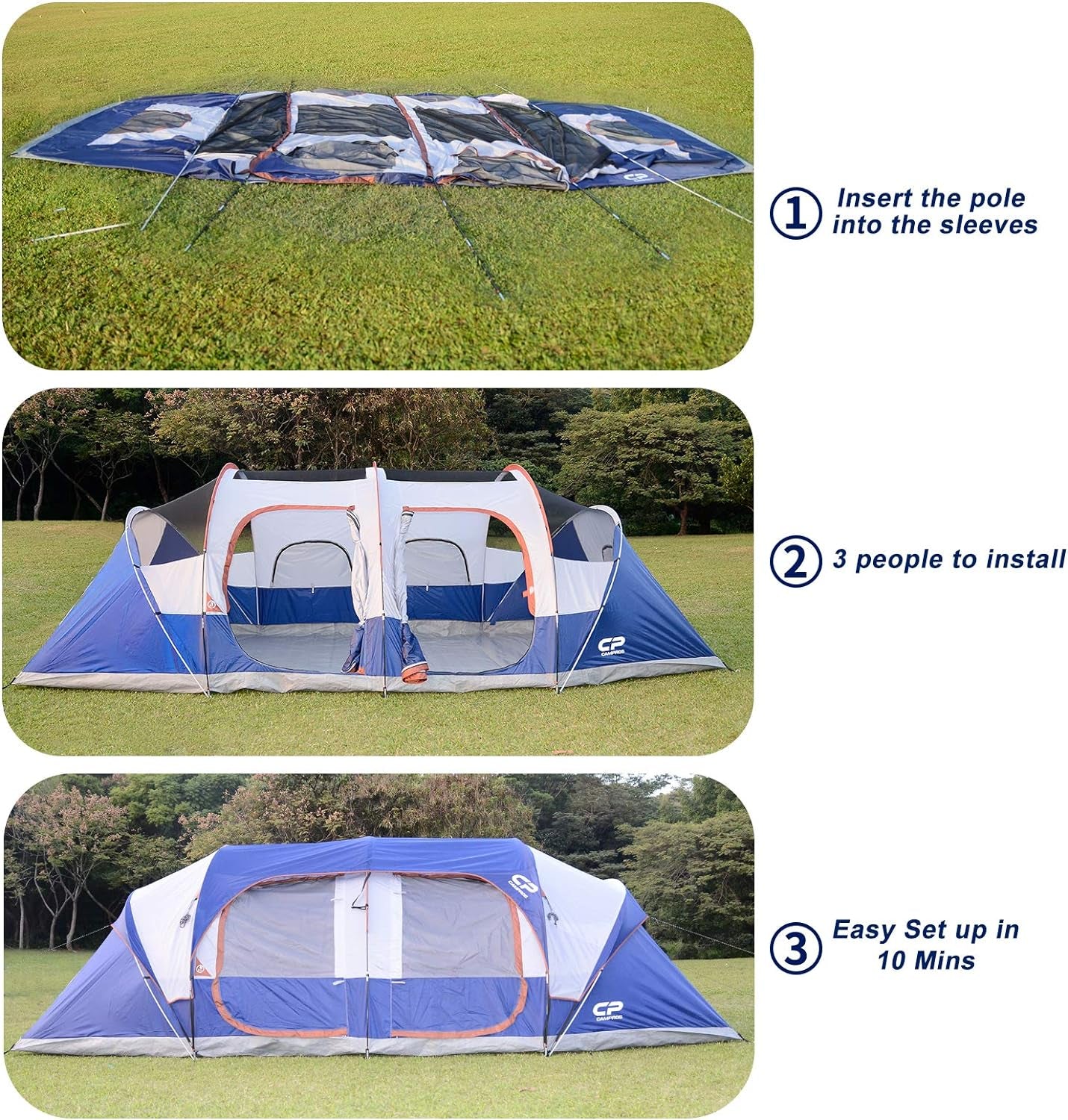 Tent 9/12 Person Camping Tents, 2/3 Room Weather Resistant Family Cabin Tent, 6 Large Mesh Windows, Double Layer, Divided Curtain for Separated Room, Portable with Carry Bag