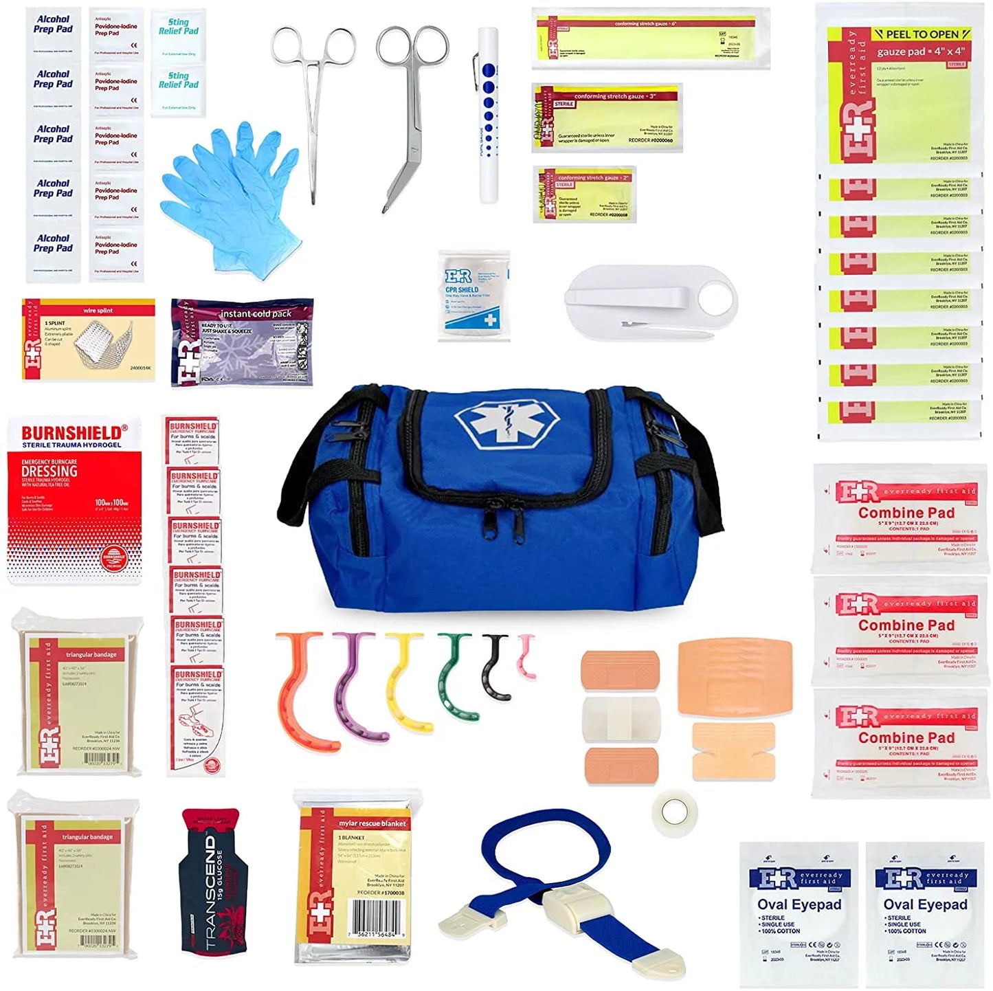 Ever Ready First Aid EMS First Responder Fully Stocked Trauma First Aid Kit with Gauze (Blue)