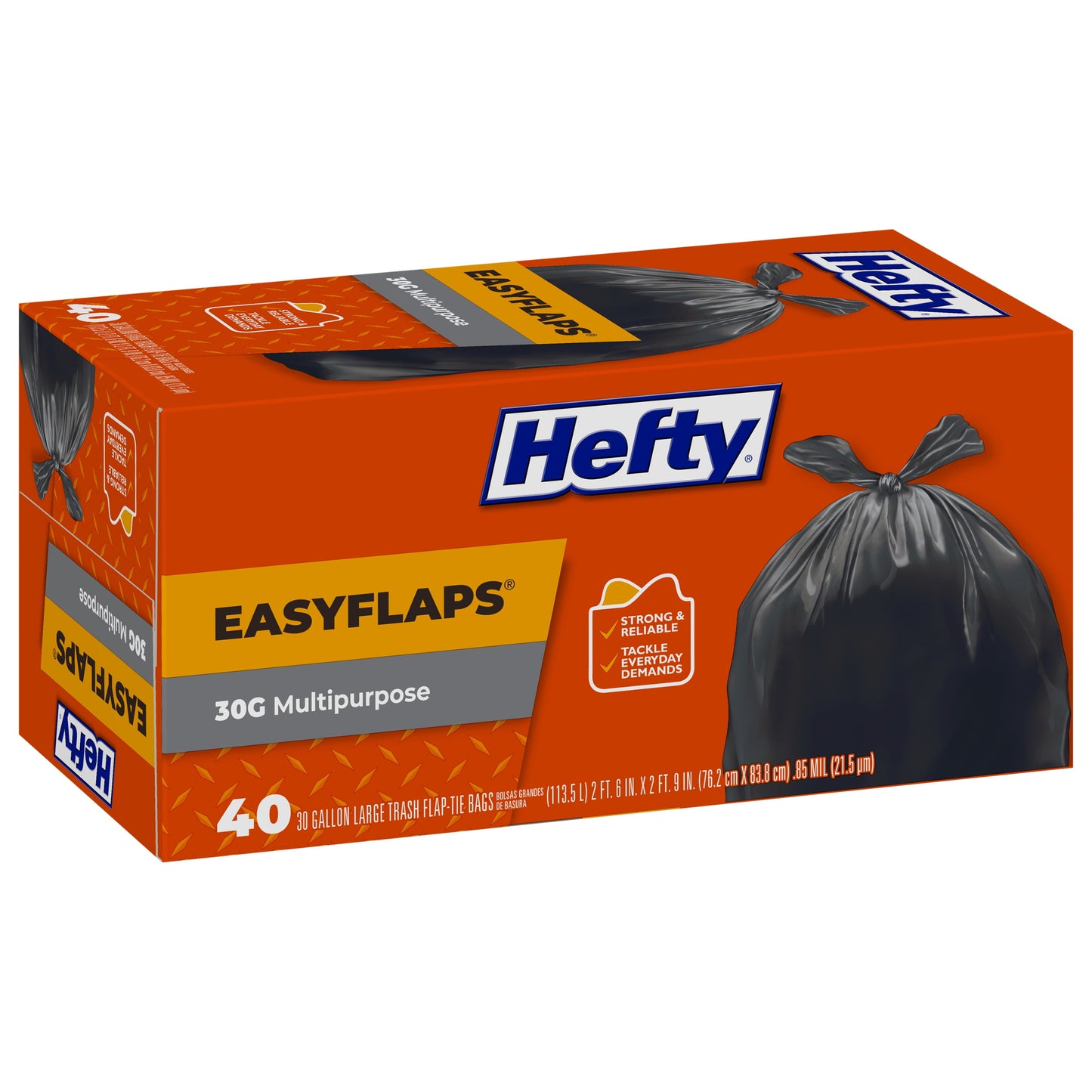 Easy Flaps Multipurpose Large Trash Bags, 30 Gallon, 40 Count