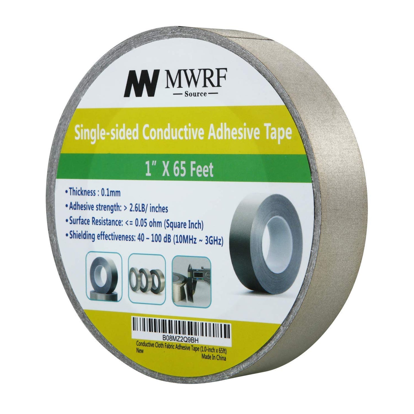 Conductive Cloth Fabric Adhesive Faraday Tape (1.6-Inch X 65Ft); EMI Grounding; RFID Signal Attenuation; Radio Frequency Signal Attenuation; Guitar Interference Shielding