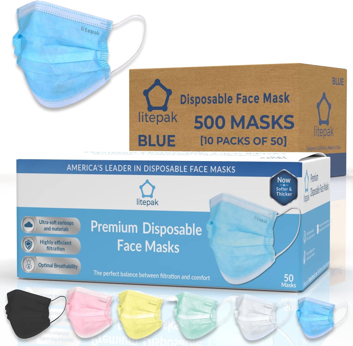 500Pcs Premium Disposable Face Mask SOFT 3Ply Nose Wire