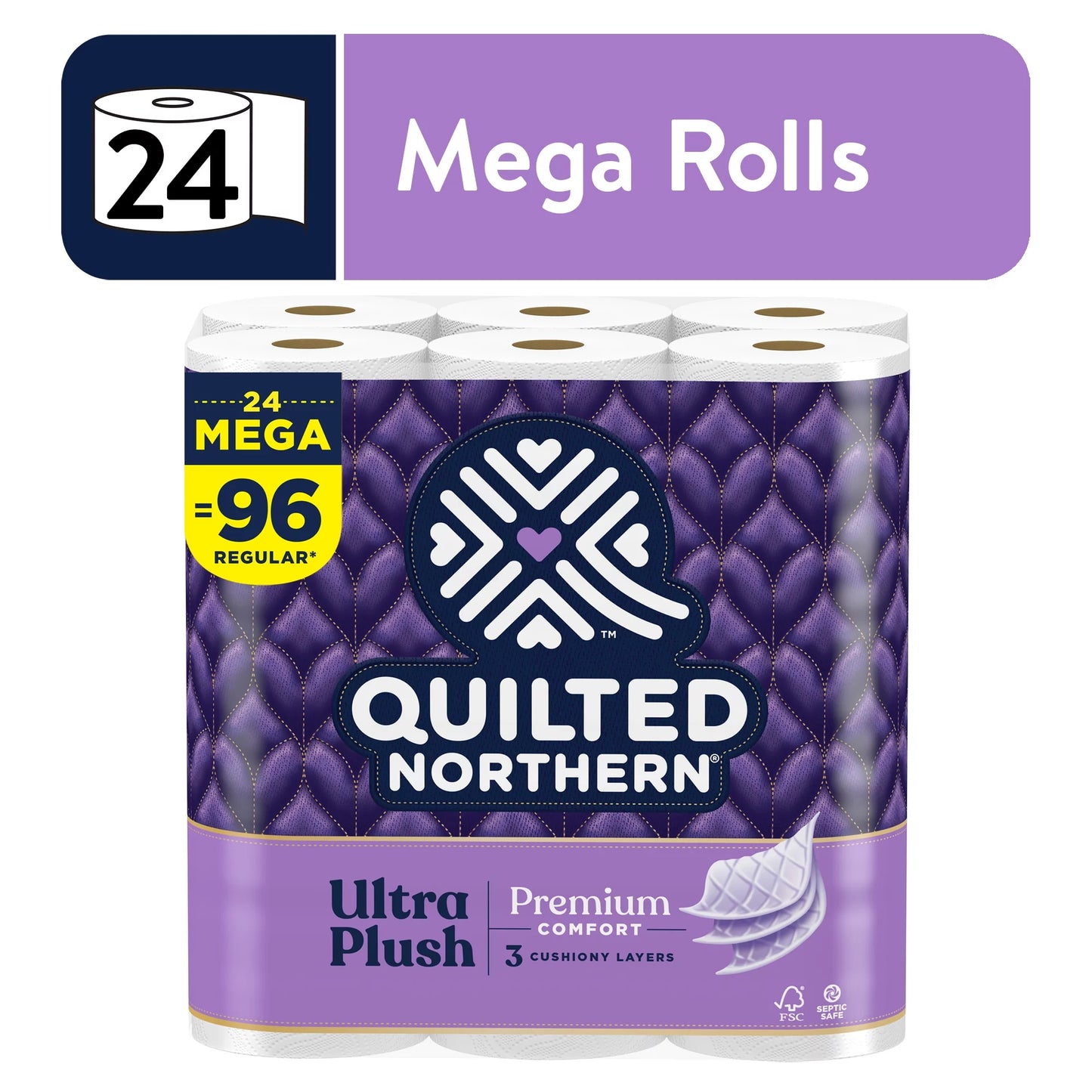 Ultra Plush 24 Mega Rolls, 3X More Absorbent*, Luxurious Soft Toilet Paper