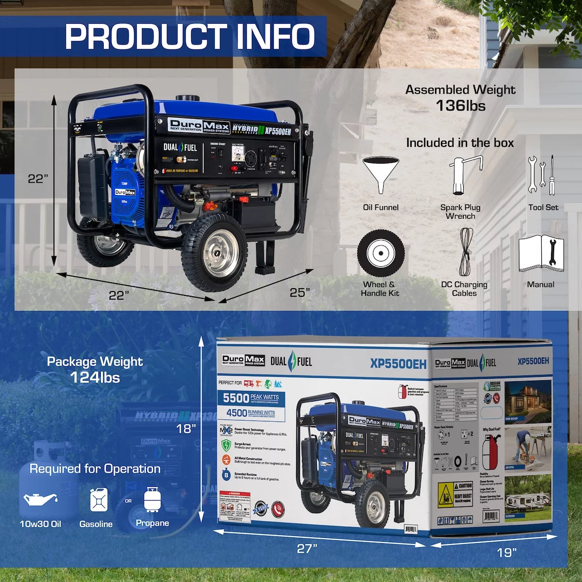 XP5500EH 5,500 Watt Portable Dual Fuel Gas Propane Powered Generator