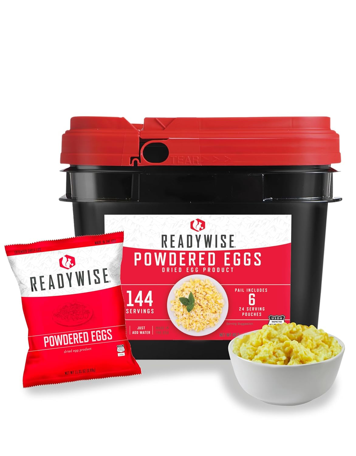 84-Serving Breakfast & Entrée Emergency Food Bucket, Premade Freeze Dried Meals for Camping, Hiking, 25 Year Shelf Life