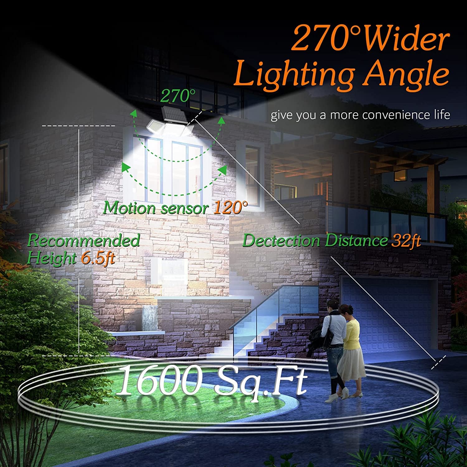 Solar Lights Outdoor, 3 Heads 3000LM Solar Flood Lights Outdoor with Separate Solar Panel, Adjustable Solar Security Lights for Porch Garage Yard Patio