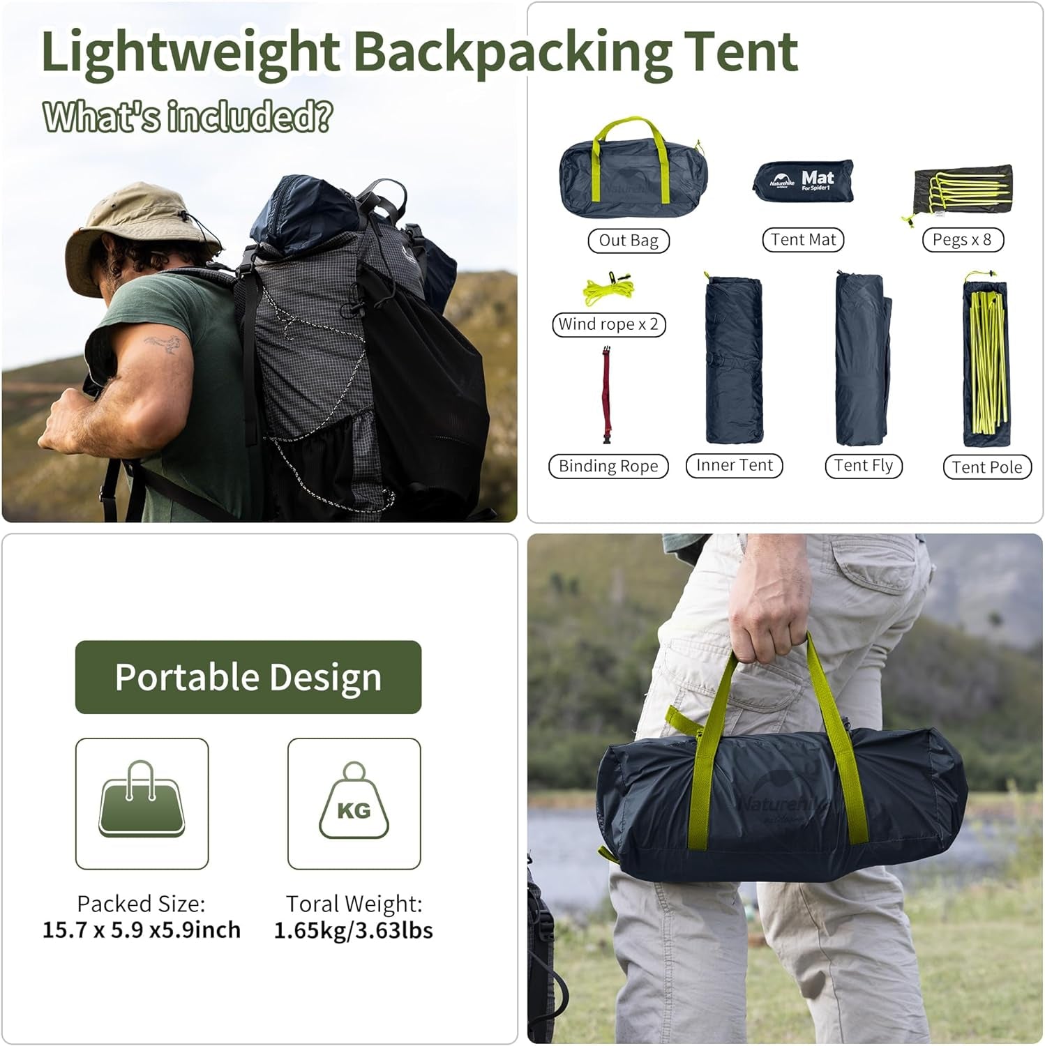 Bikepacking 1 Person Tent, Waterproof Easy Set up Free Standing Single Person Tent, Lightweight Backpacking Tent for 1 Person, One Person Tent with Footprint Included