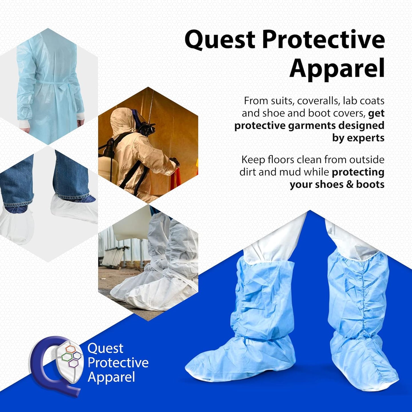 Quest Traction Disposable Boot and Shoe Covers - 18" Tall Non-Slip Protectors - Water and Skid Resistant Boot Covers - Hazmat Shoe Covers - Blue, X-Large, 3 Pairs