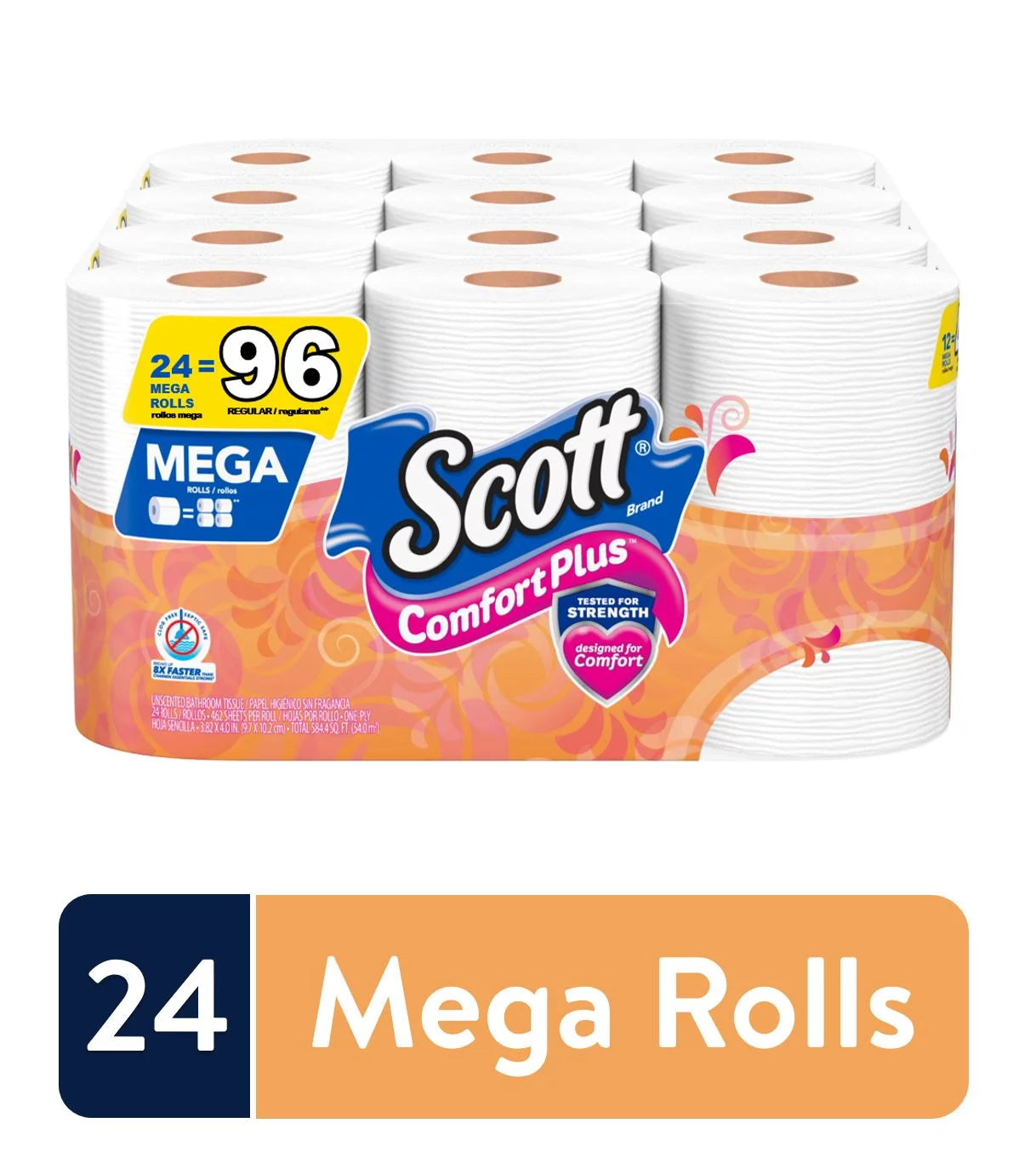 Comfortplus Toilet Paper, 24 Mega Toilet Paper Rolls, Bath Tissue