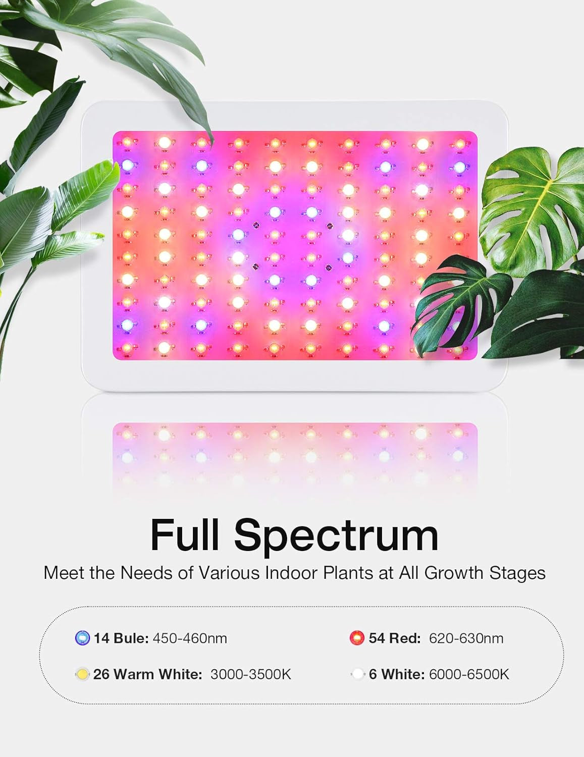 1000W LED Grow Light, Full Spectrum LED Grow Light with Dual Switch & Dual Chips, Grow Light for Hydroponic Indoor Plants Veg and Flower (10W Leds 100Pcs)