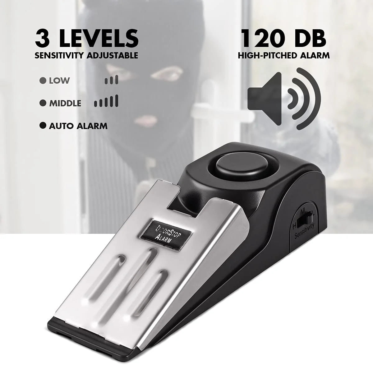 2 Pack Door Stop Alarm, Door Stopper with 120DB Security Alarm, Door Security Devices for Home Travel Hotel Apartment