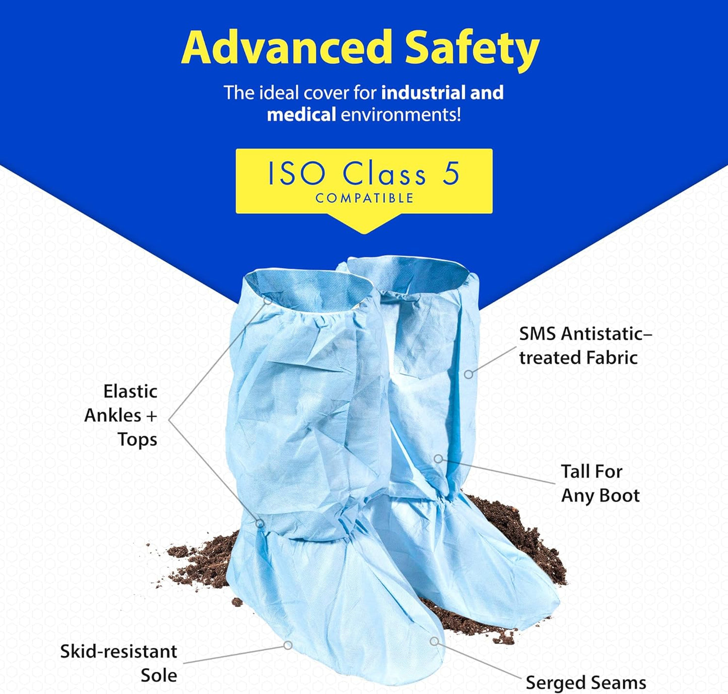 Quest Traction Disposable Boot and Shoe Covers - 18" Tall Non-Slip Protectors - Water and Skid Resistant Boot Covers - Hazmat Shoe Covers - Blue, X-Large, 3 Pairs