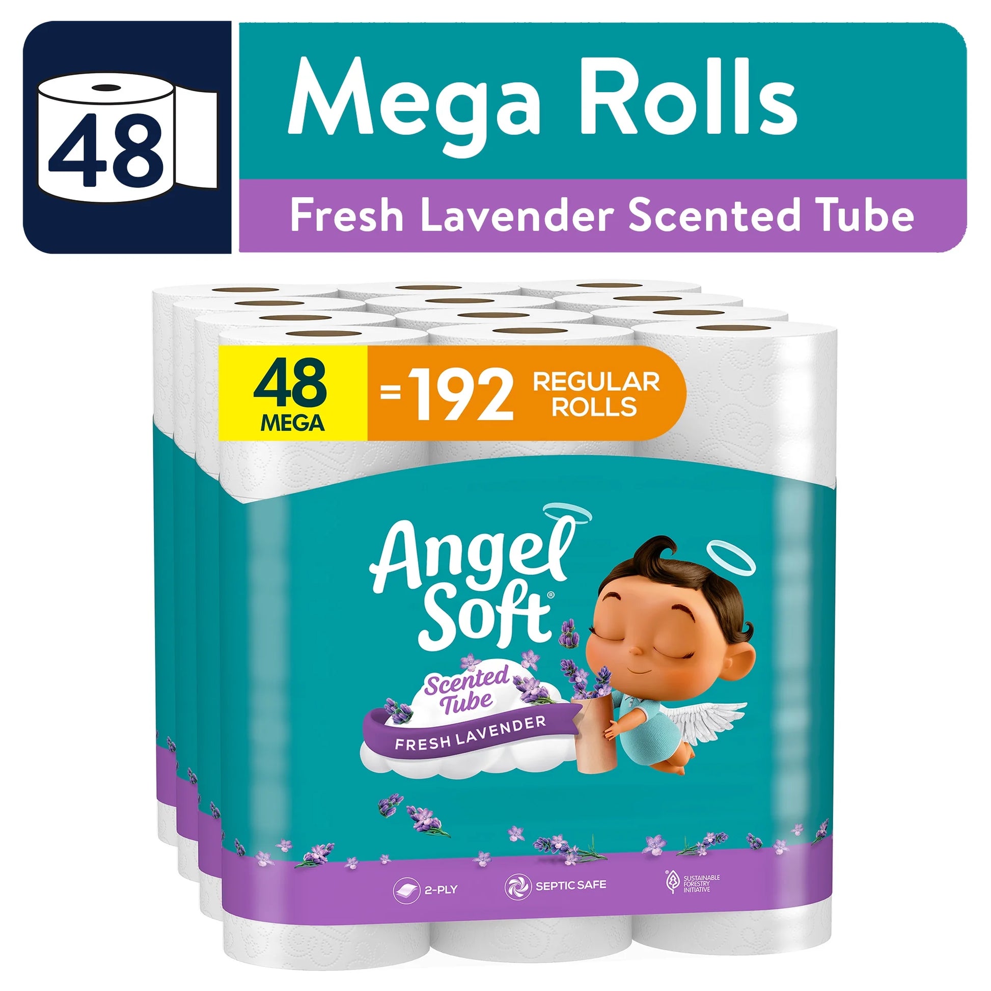 Toilet Paper, 48 Mega Rolls, Scented Lavender Tube, 2-Ply Toilet Tissue