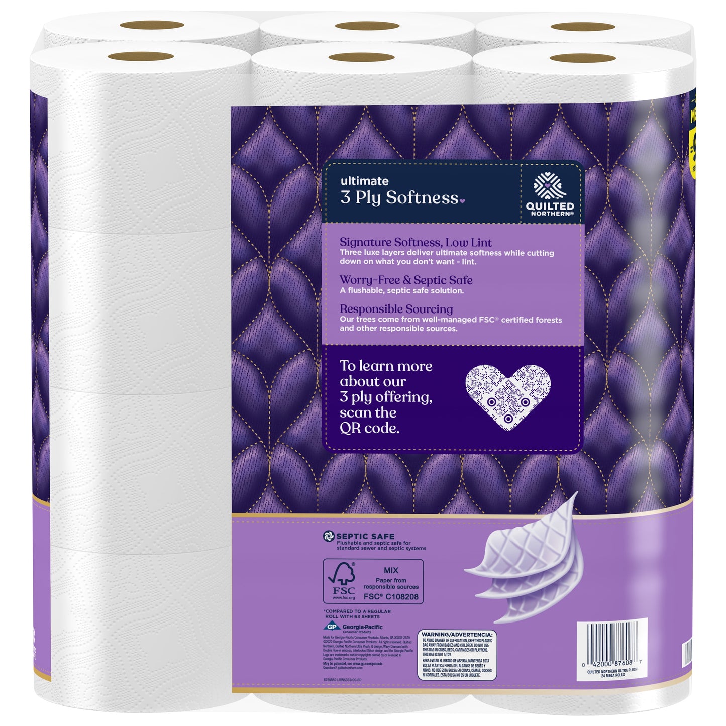 Ultra Plush 24 Mega Rolls, 3X More Absorbent*, Luxurious Soft Toilet Paper