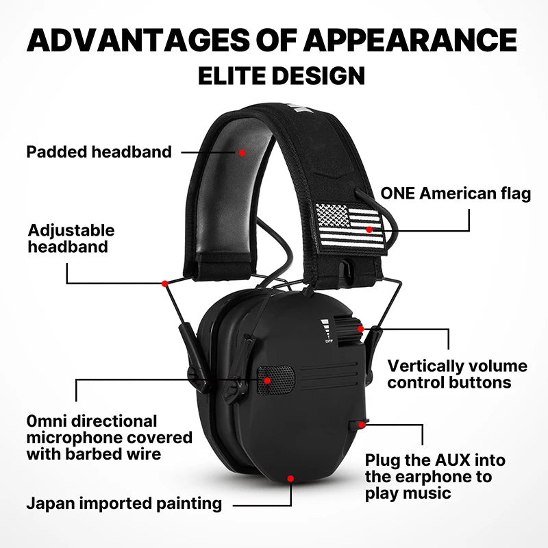 Electronic Earmuff for WK Slim Ultra Low Profile Compact Design Adjustable Range Shooting Hunting Hearing Protection