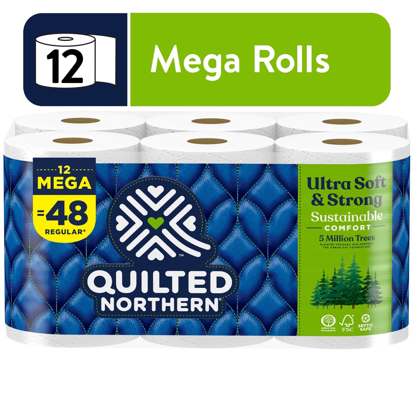 Ultra Soft & Strong 12 Mega Rolls, 5X Stronger*, Premium Soft Toilet Paper