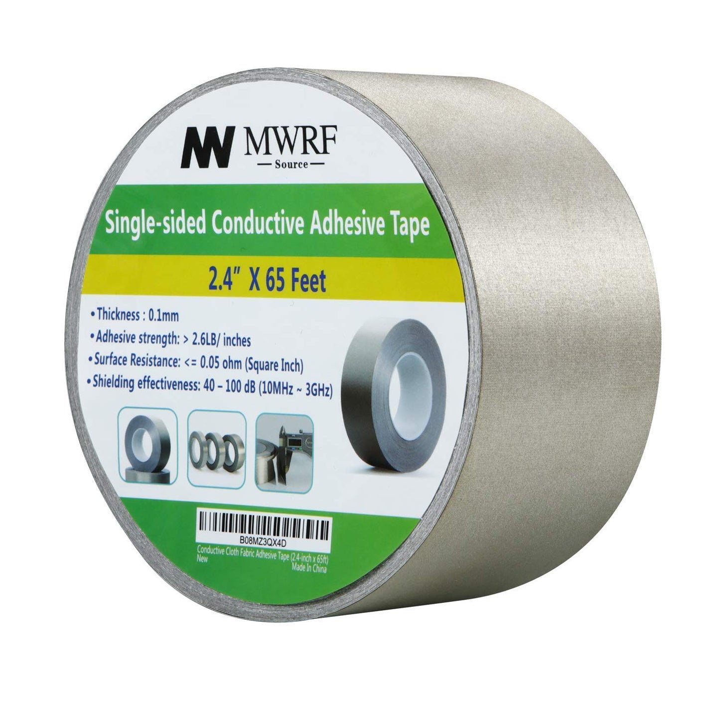 Conductive Cloth Fabric Adhesive Faraday Tape (1.6-Inch X 65Ft); EMI Grounding; RFID Signal Attenuation; Radio Frequency Signal Attenuation; Guitar Interference Shielding