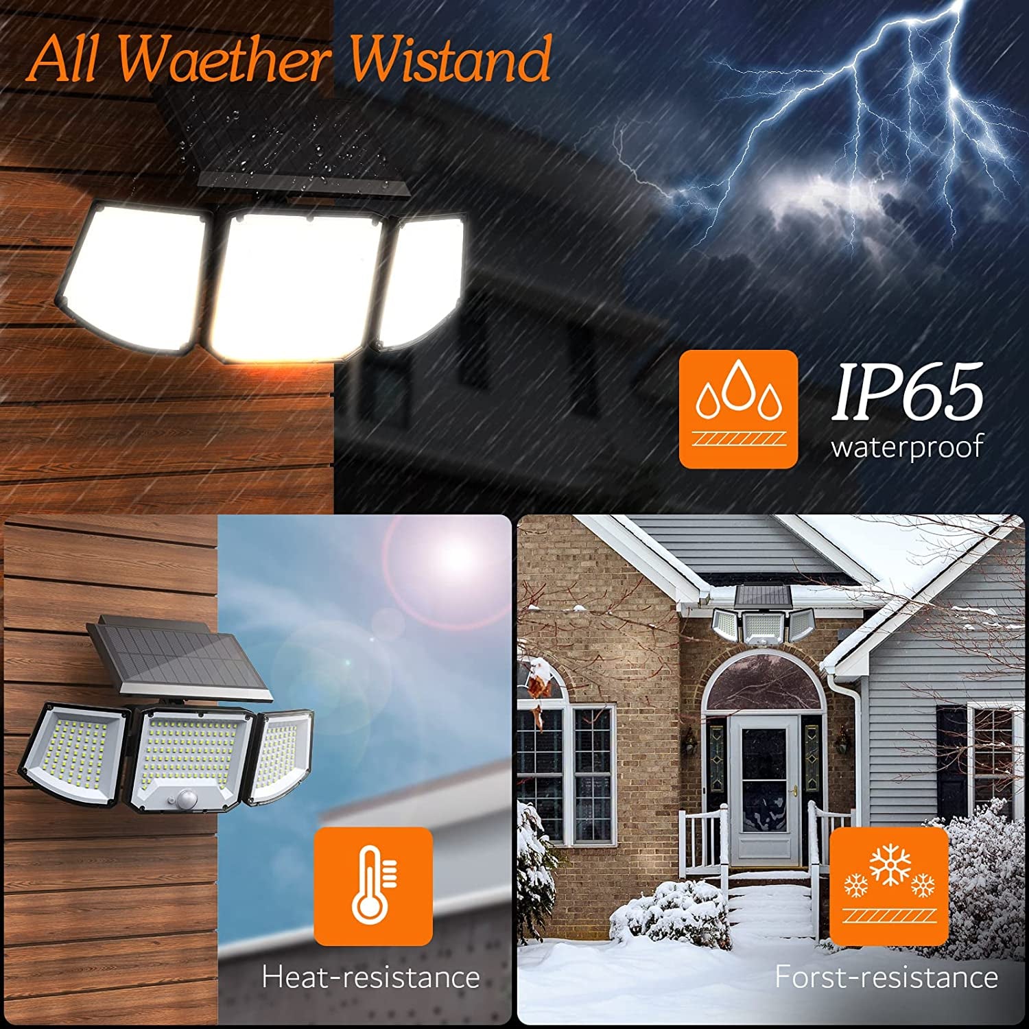 Solar Lights Outdoor, 3 Heads 3000LM Solar Flood Lights Outdoor with Separate Solar Panel, Adjustable Solar Security Lights for Porch Garage Yard Patio