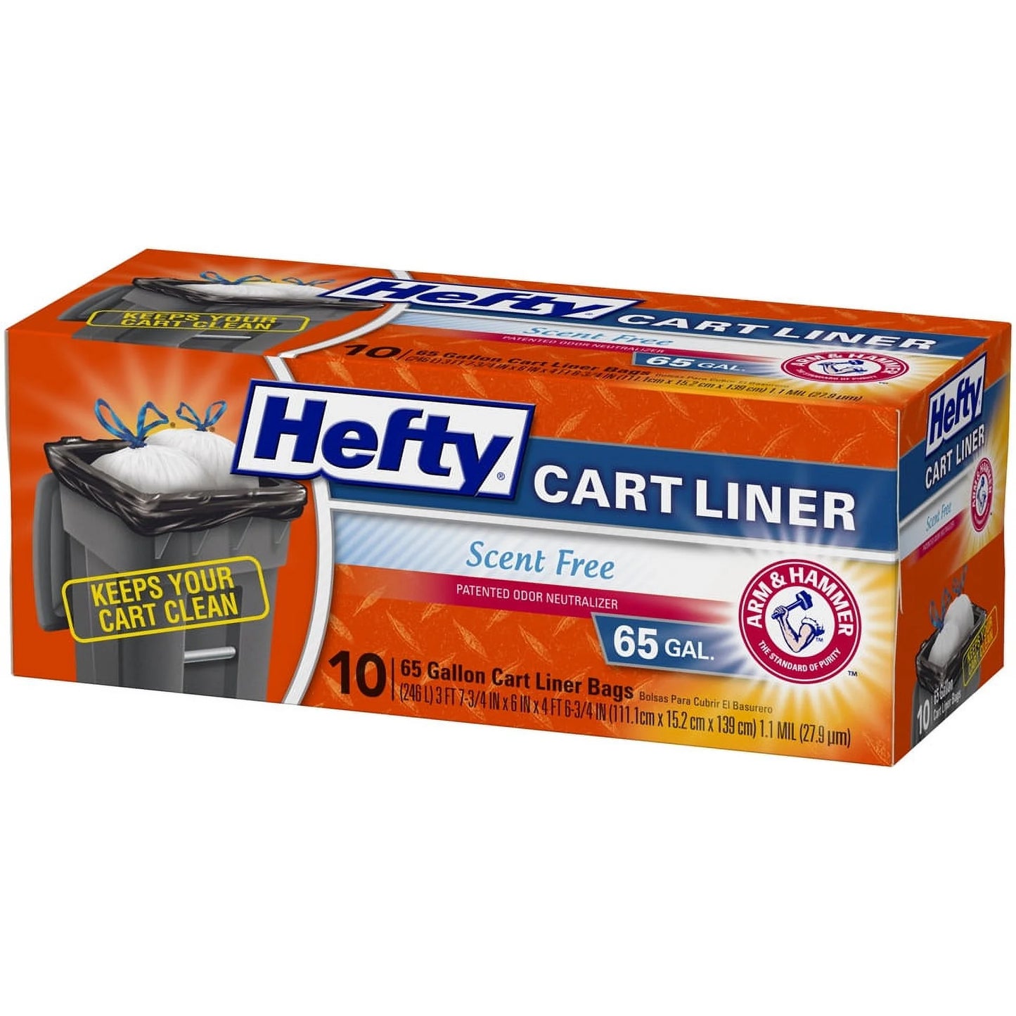 Cart Liner Trash Bags, 65 Gallon, 10 Bags