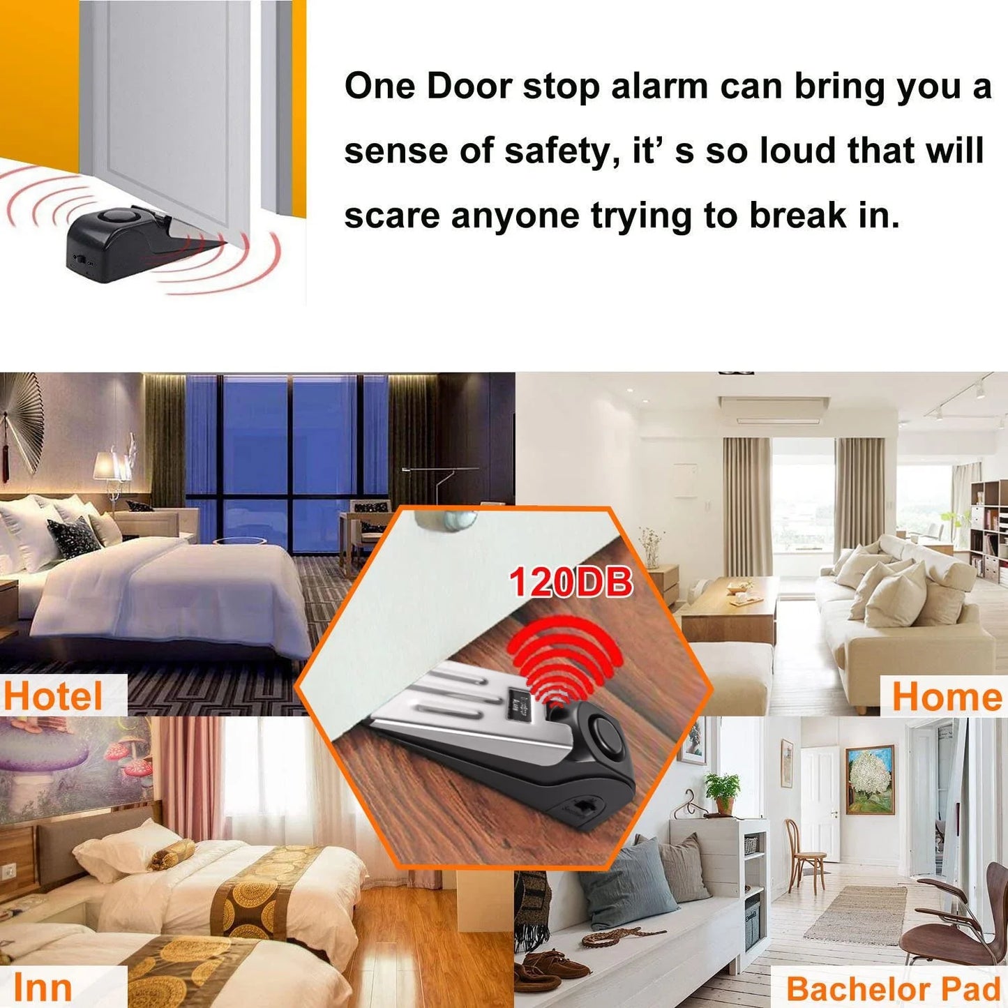 2 Pack Door Stop Alarm, Door Stopper with 120DB Security Alarm, Door Security Devices for Home Travel Hotel Apartment