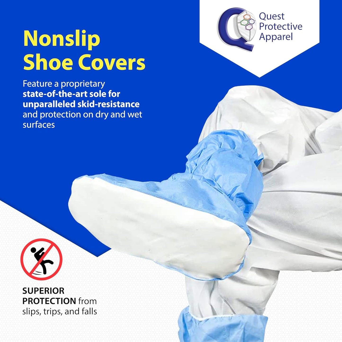 Quest Traction Disposable Boot and Shoe Covers - 18" Tall Non-Slip Protectors - Water and Skid Resistant Boot Covers - Hazmat Shoe Covers - Blue, X-Large, 3 Pairs