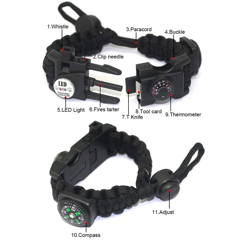 Emergency Paracord Bracelets | Set of 2| the Tactical Survival Gear| Flint Fire Starter, Whistle, Compass | Wilderness Survival-Kit for Camping/Fishing & More