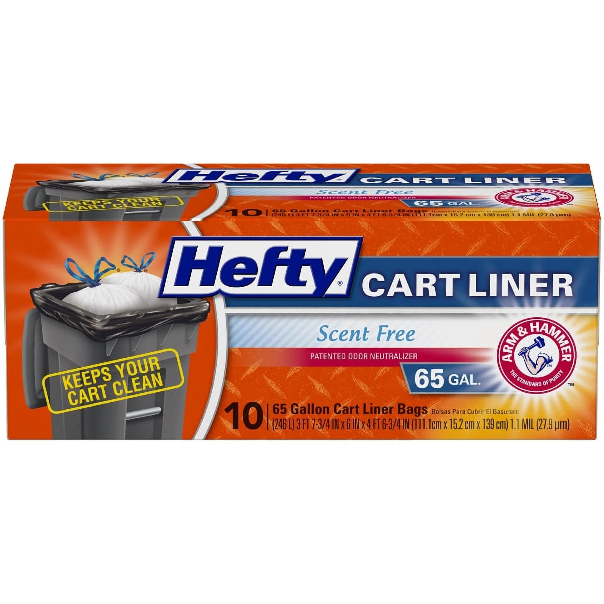 Cart Liner Trash Bags, 65 Gallon, 10 Bags