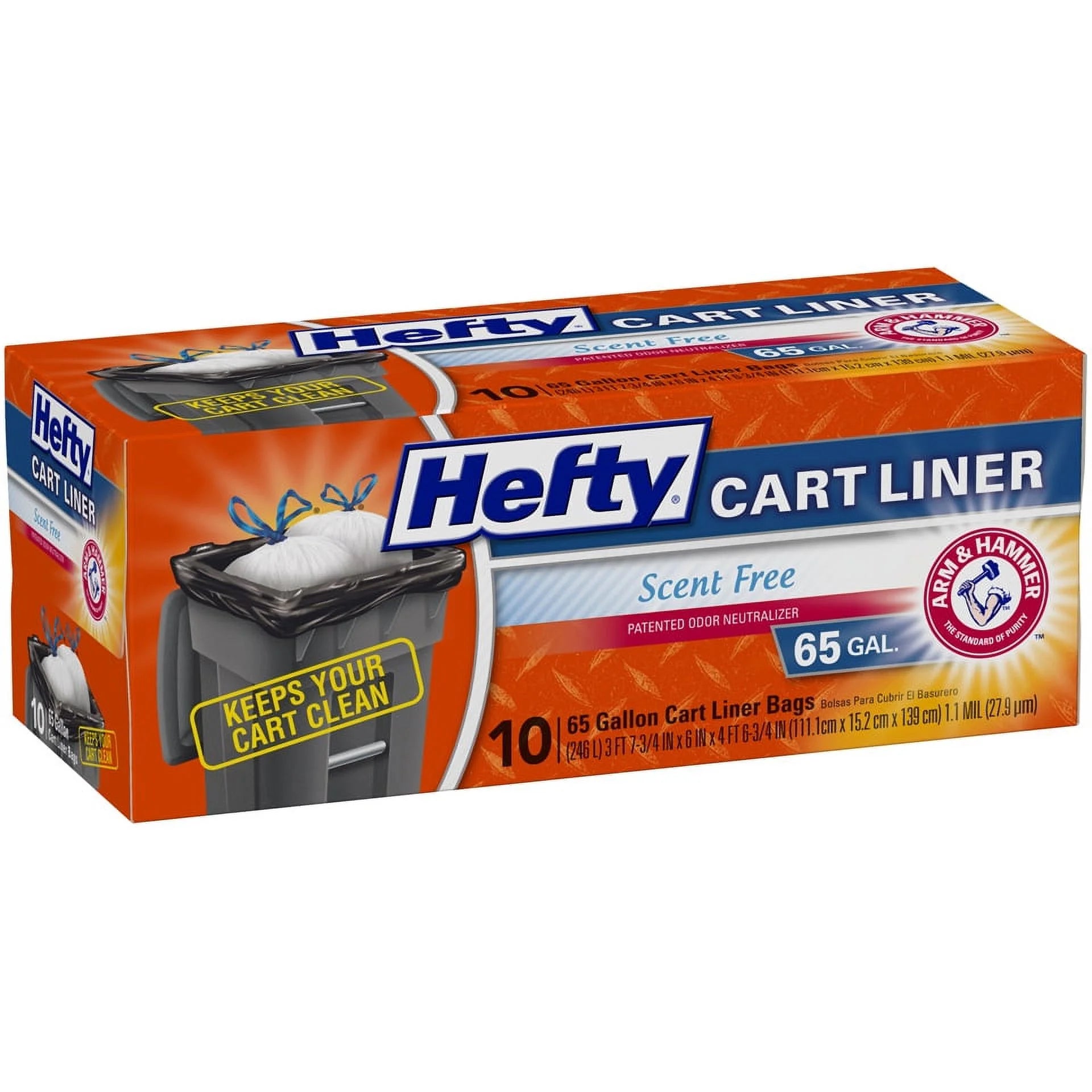 Cart Liner Trash Bags, 65 Gallon, 10 Bags