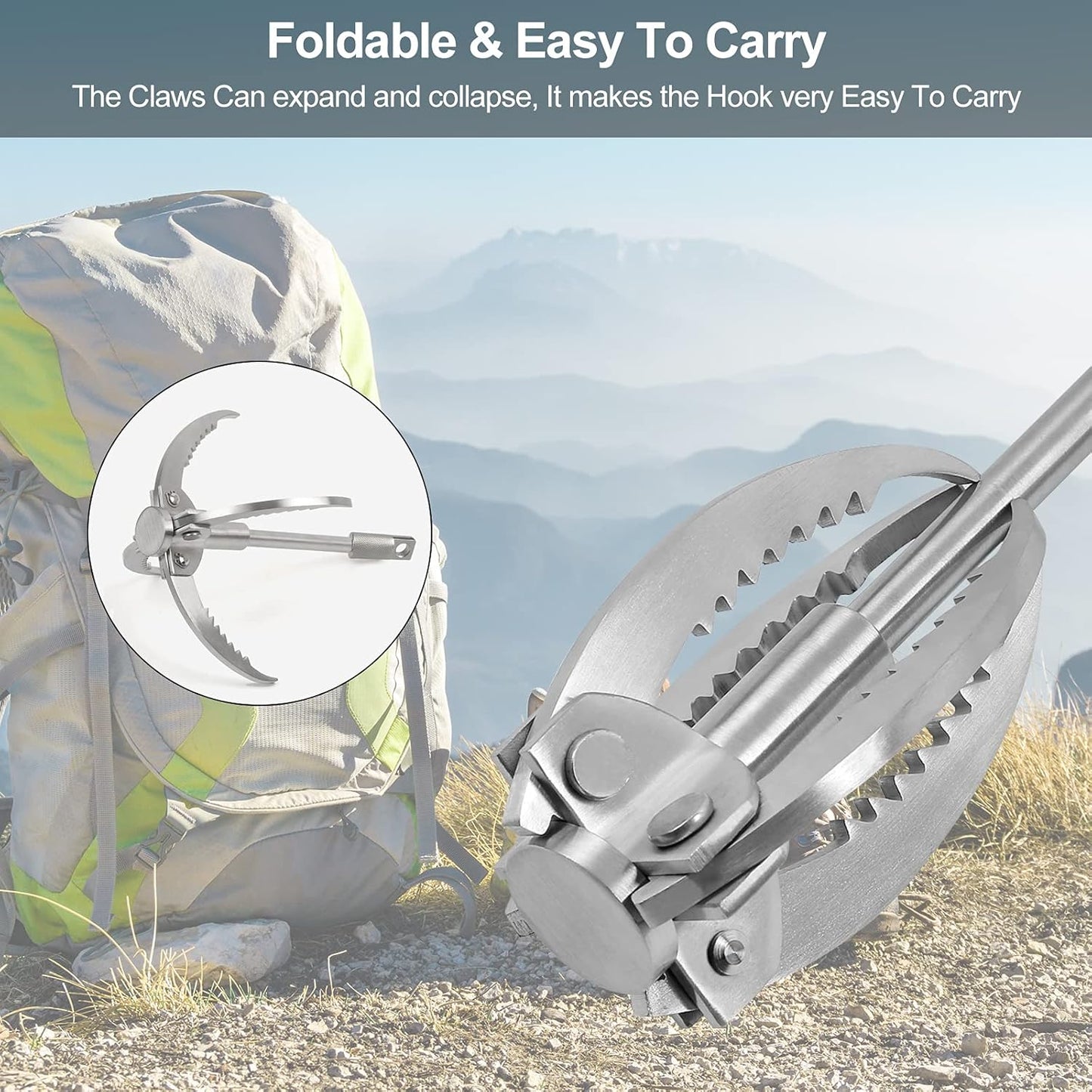 Stainless Steel Folding Grappling Hook for Outdoor Survival, Camping, Hiking, and Climbing