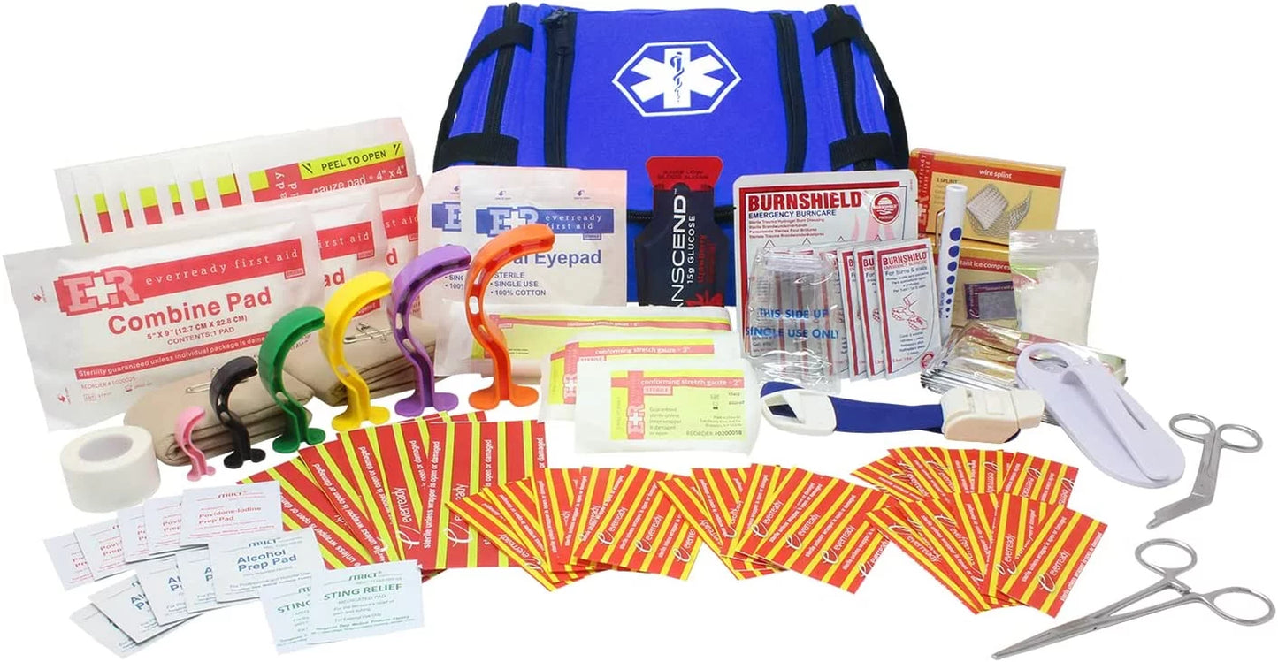 Ever Ready First Aid EMS First Responder Fully Stocked Trauma First Aid Kit with Gauze (Blue)