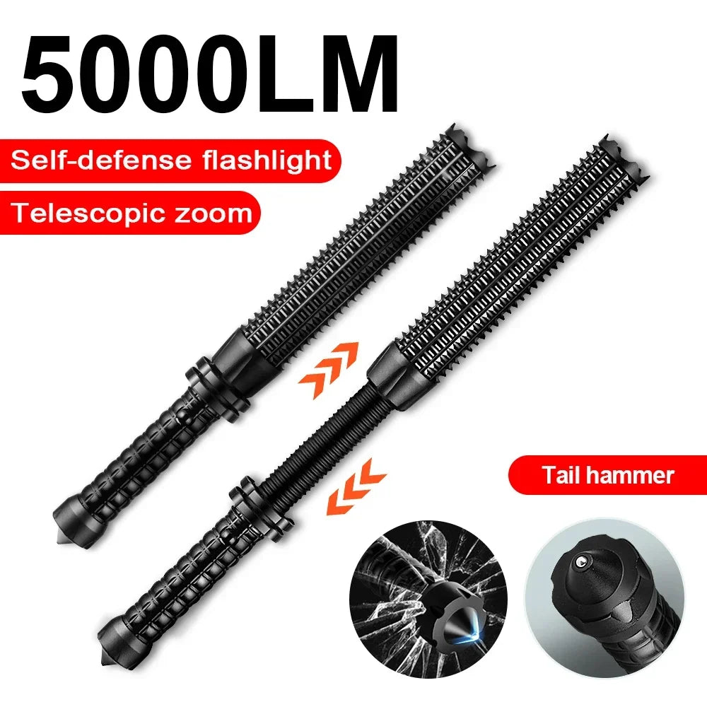 5000LM Self-Defense Flashlight Zoom Rechargeable Lamp 18650 Tactical Flashlight Waterproof Outdoor Self Defense Hunting Camping