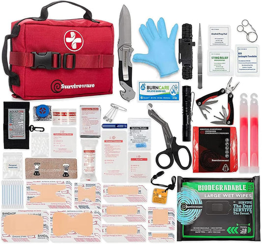 180 Pcs Comprehensive Premium Survival First Aid Kit - Medical Emergency Kit for Travel Camping Gear, Home Essentials & Outdoor Emergencies - HSA & FSA Eligible Survival Kit