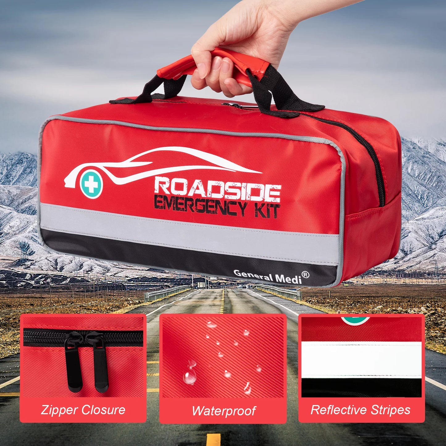 127-Pieces Roadside Car Emergency Kit Include Mini First Aid Kit