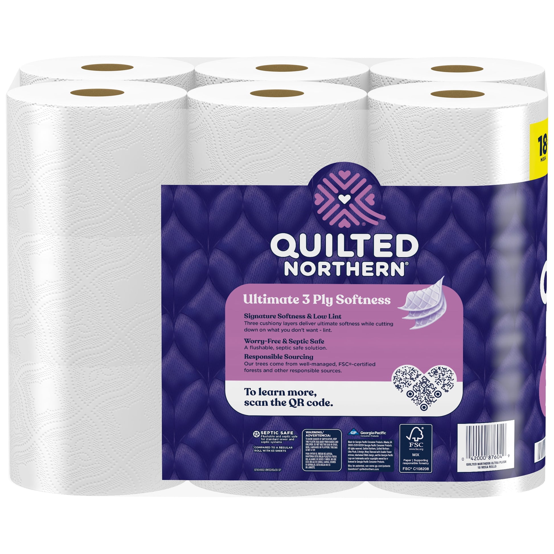 Ultra Plush 18 Mega Rolls, 3X More Absorbent*, Luxurious Soft Toilet Paper