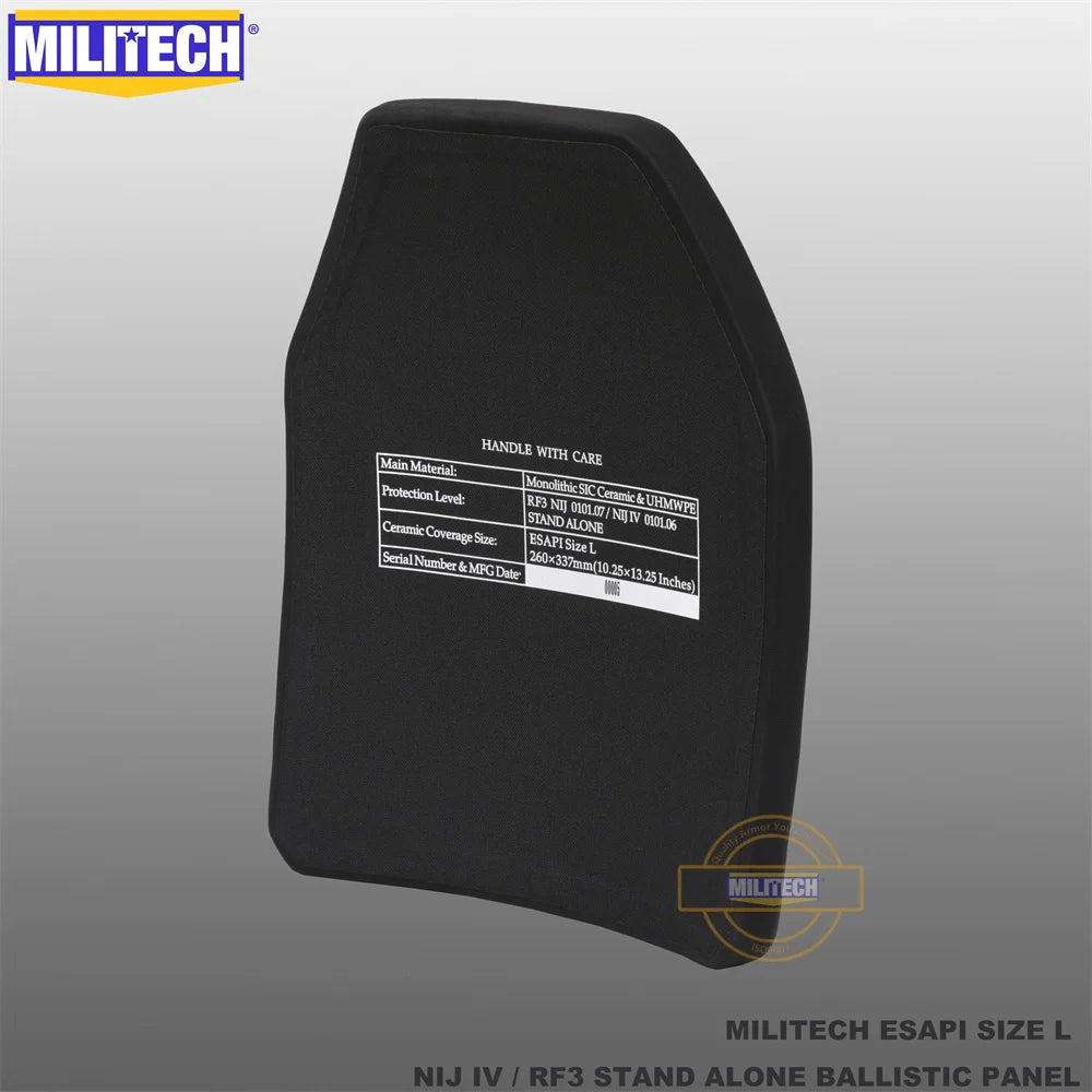 Black Label ESAPI Bulletproof Plate NIJ IV NIJ 0101.07 RF3 Monolithic SIC & PE Stand Alone Two Pieces Ballistic Panel