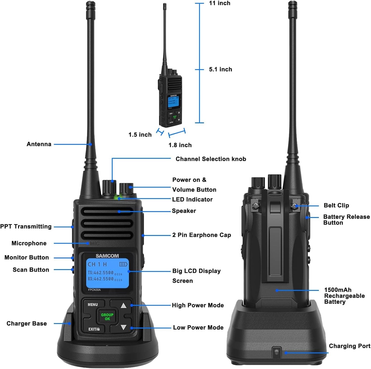 Long Range Walkie Talkies for Adults, 5Watt FPCN30A Two Way Radios with Earpieces,Programmable UHF 2 Way Long Distance Radio GROUP CALL for Commercial Cruises Hunting Hiking,6 Packs