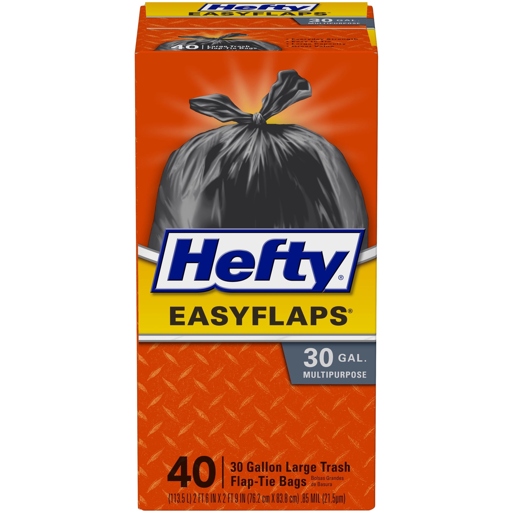 Easy Flaps Multipurpose Large Trash Bags, 30 Gallon, 40 Count