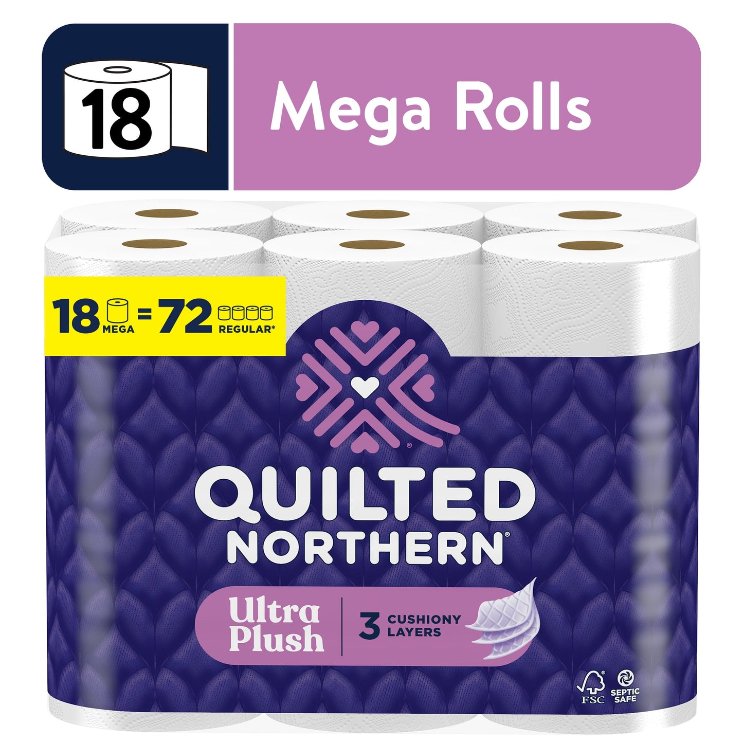 Ultra Plush 18 Mega Rolls, 3X More Absorbent*, Luxurious Soft Toilet Paper