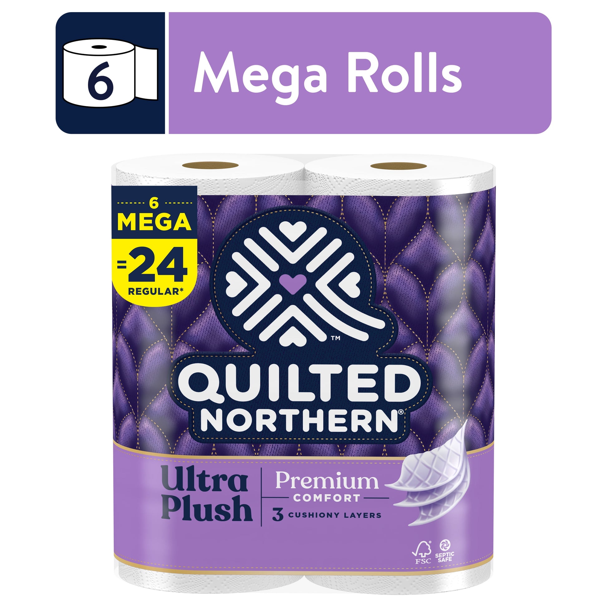 Ultra Plush 6 Mega Rolls, 3X More Absorbent*, Luxurious Soft Toilet Paper