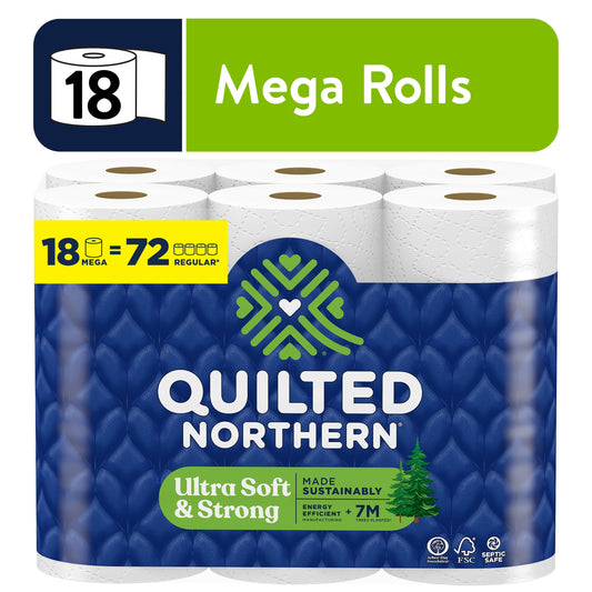 Ultra Soft & Strong 18 Mega Rolls, 5X Stronger*, Premium Soft Toilet Paper