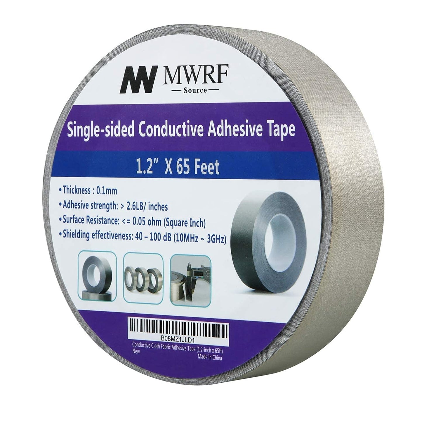 Conductive Cloth Fabric Adhesive Faraday Tape (1.6-Inch X 65Ft); EMI Grounding; RFID Signal Attenuation; Radio Frequency Signal Attenuation; Guitar Interference Shielding