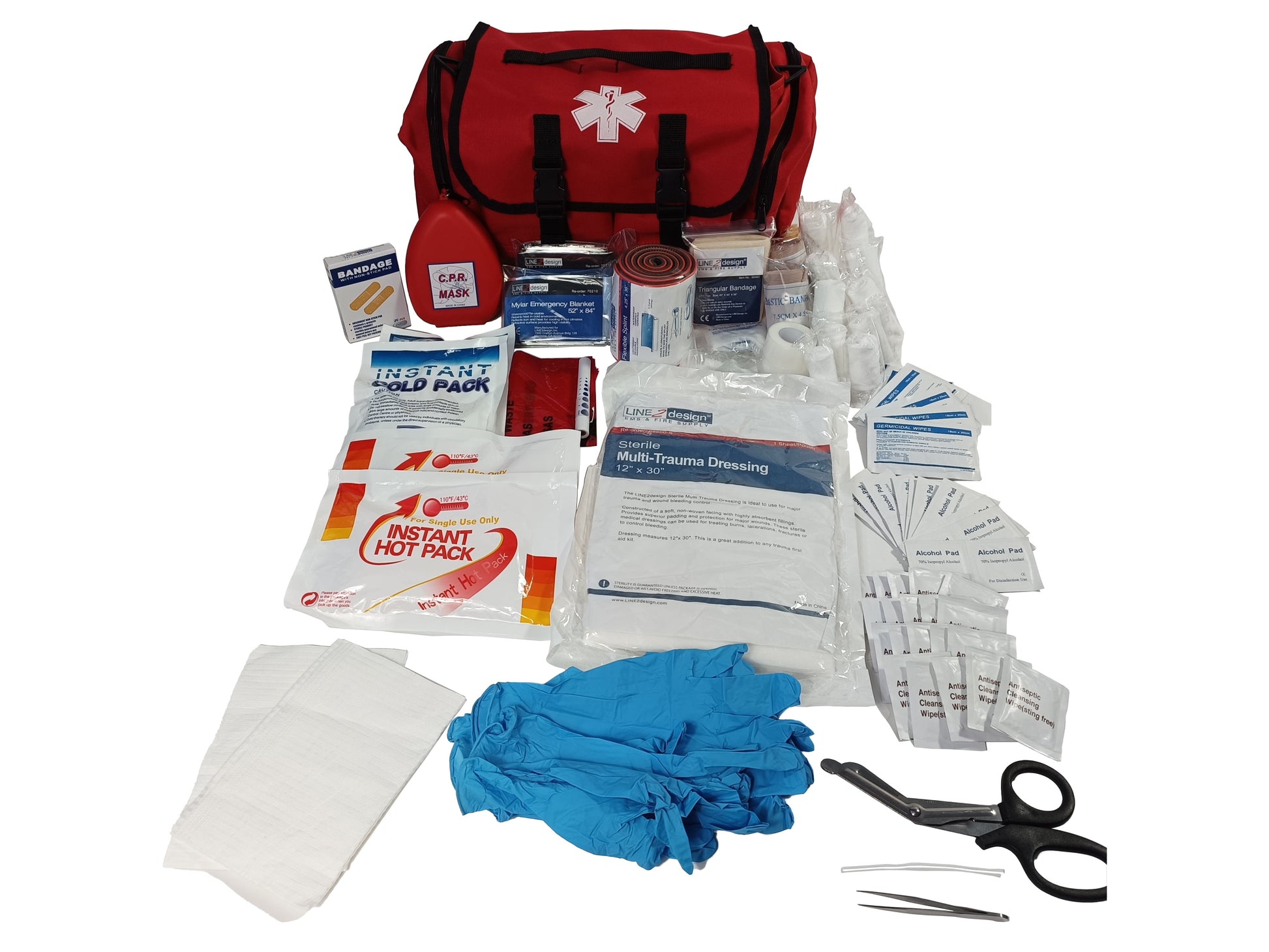 First Aid Kit - EMS EMT Rescue Trauma First Responder Bag - Red