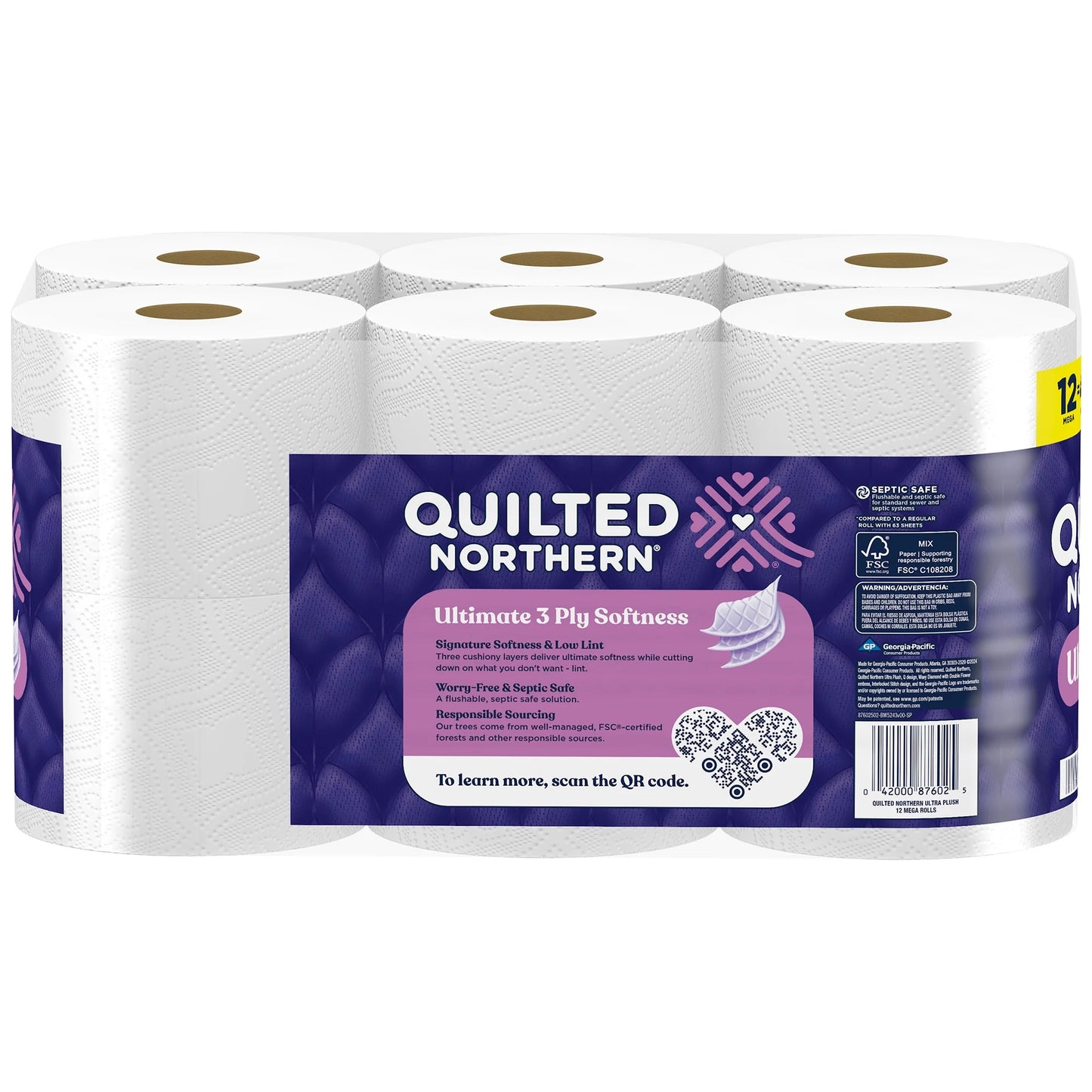 Ultra Plush 12 Mega Rolls, 3X More Absorbent*, Luxurious Soft Toilet Paper