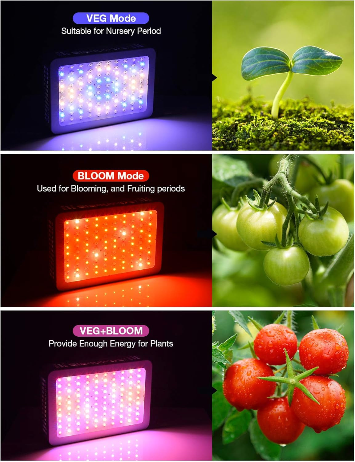 1000W LED Grow Light, Full Spectrum LED Grow Light with Dual Switch & Dual Chips, Grow Light for Hydroponic Indoor Plants Veg and Flower (10W Leds 100Pcs)