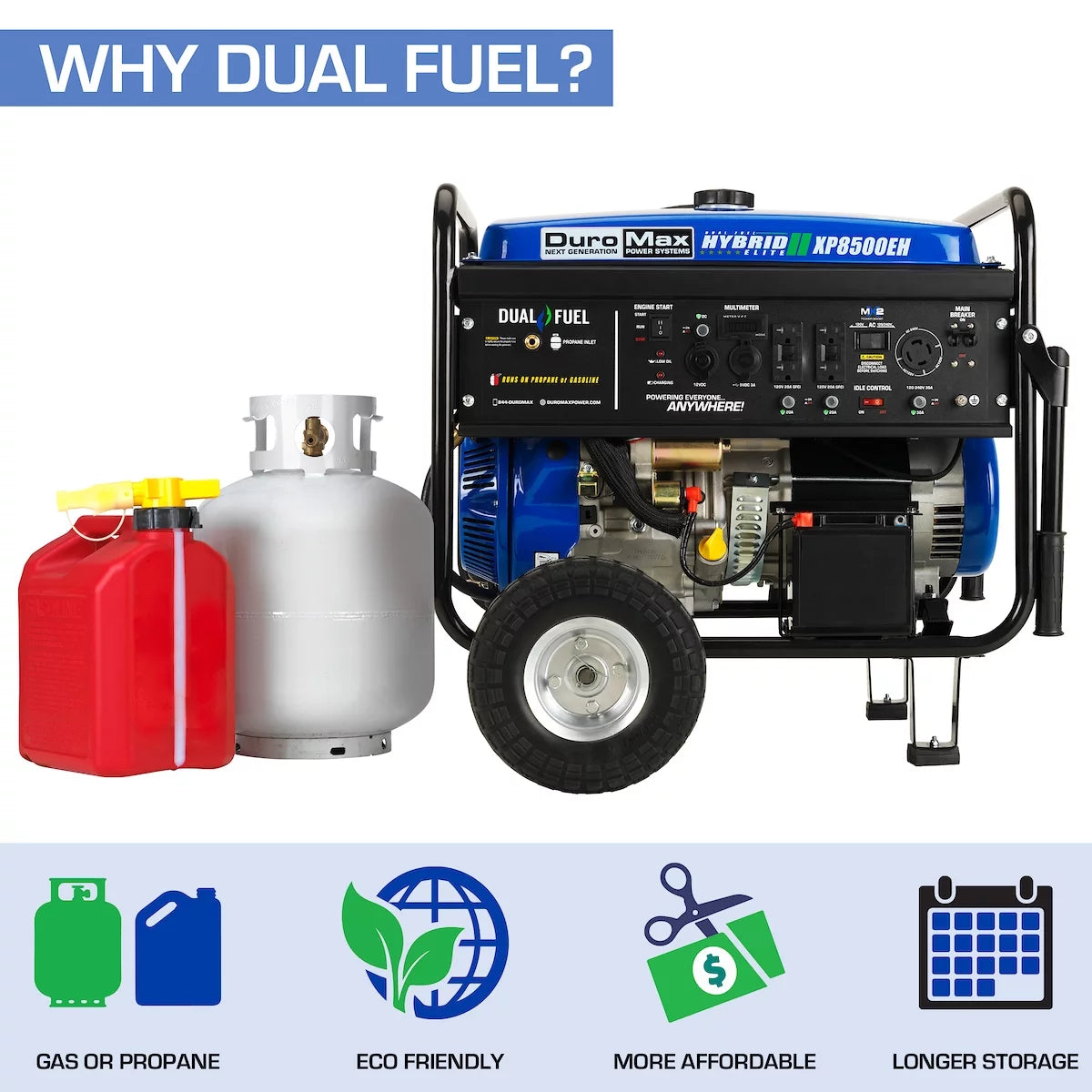 XP8500EH 8,500 Watt Portable Dual Fuel Gas Propane Powered Generator