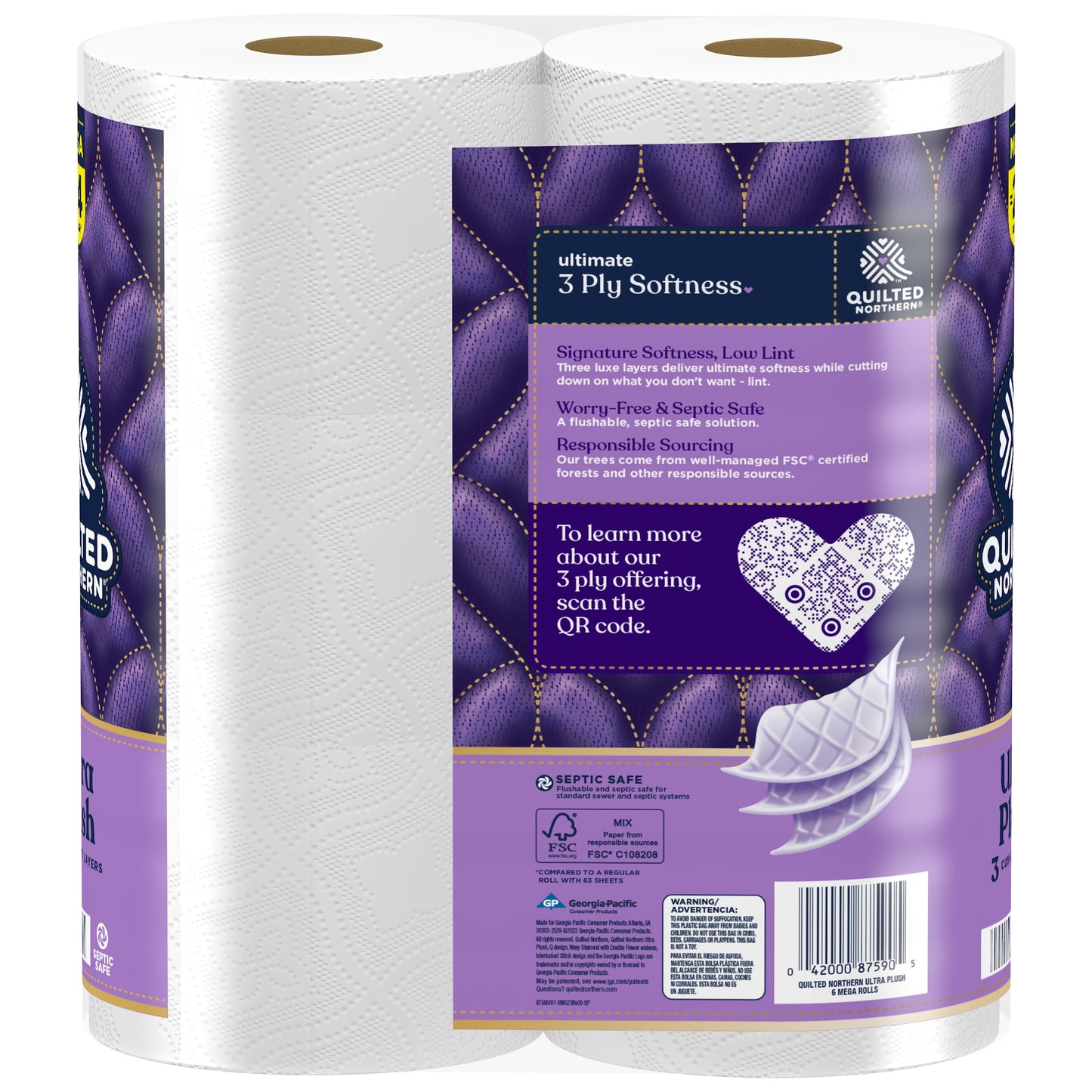 Ultra Plush 6 Mega Rolls, 3X More Absorbent*, Luxurious Soft Toilet Paper