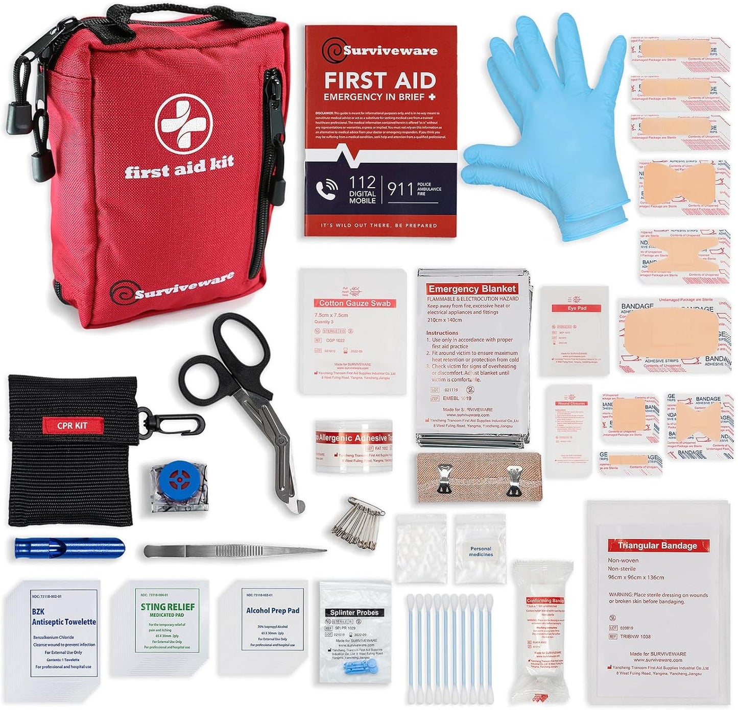 180 Pcs Comprehensive Premium Survival First Aid Kit - Medical Emergency Kit for Travel Camping Gear, Home Essentials & Outdoor Emergencies - HSA & FSA Eligible Survival Kit